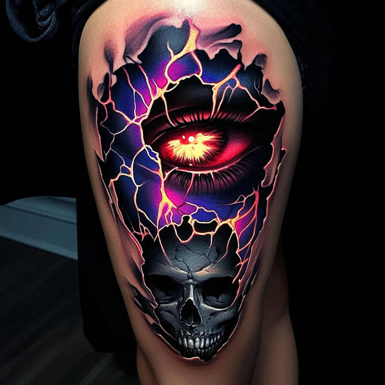 surrealistic-characters tattoo design ideas CGI-rendered unreal soul for stomach