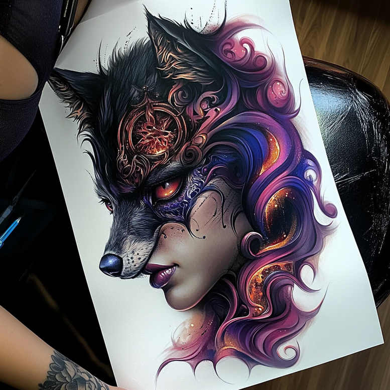 wavy-figure-tattoo – tattoo design ideas free ai generated – empty – for-shin – Gallery: surrealistic-characters-inkby-ai