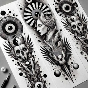 wavy-motion-figure-tattoo – tattoo design ideas free ai generated – broken – for-palm – Gallery: surrealistic-characters-inkby-ai