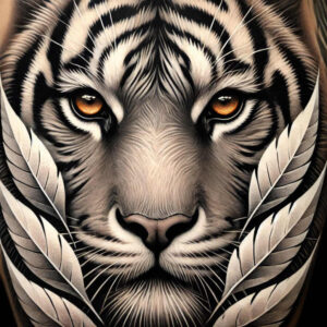 realistic-tiger – tattoo design ideas free ai generated – neotraditional-layered-fill – for-temple – Gallery: tigers-inkby-ai