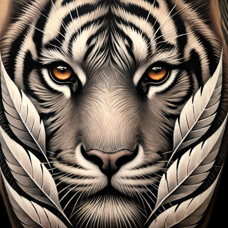 realistic-tiger – tattoo design ideas free ai generated – neotraditional-layered-fill – for-temple – Gallery: tigers-inkby-ai
