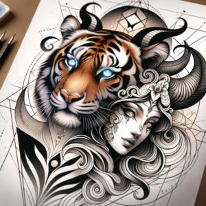 realistic-tiger – tattoo design ideas free ai generated – neotraditional-sharp-contrast – for-back – Gallery: tigers-inkby-ai