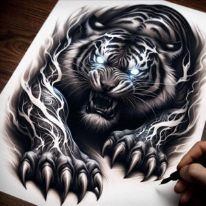 tigers tattoo design ideas Surrealism juxtaposition feline movement for shoulder blade