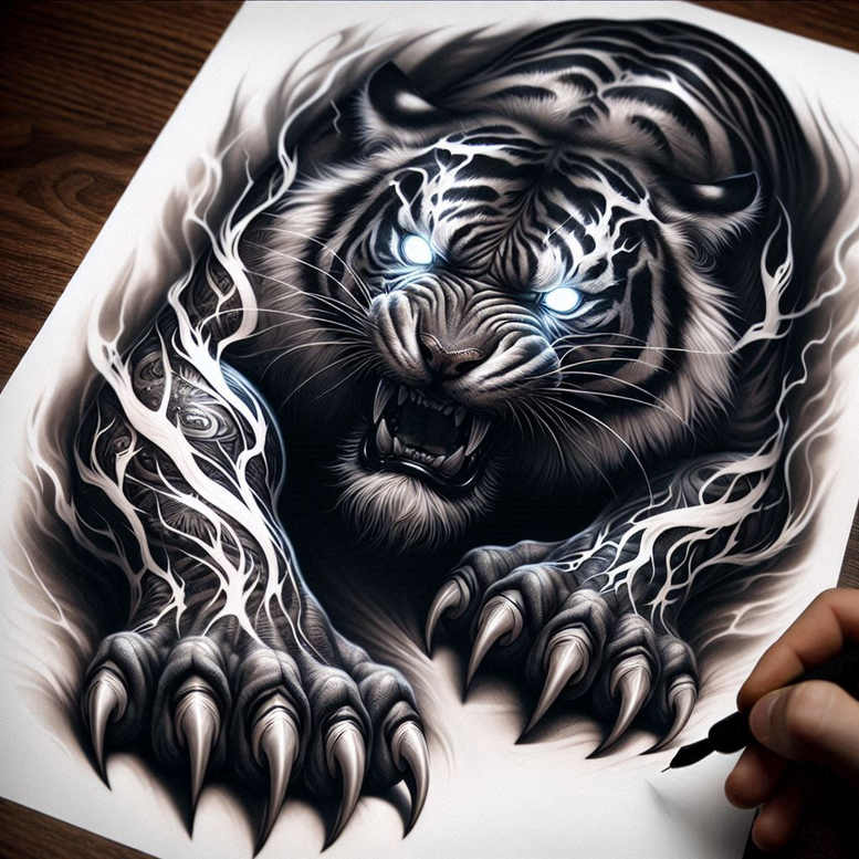tigers tattoo design ideas Surrealism metamorphosis feline strength shows courage