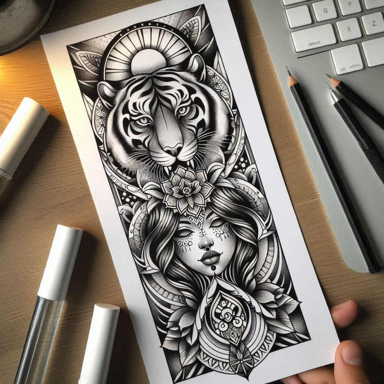 tigers tattoo design ideas Surrealism visual paradox motion lines for hand