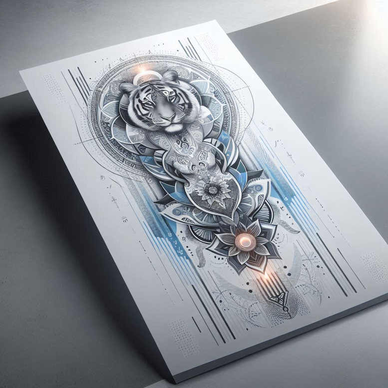 tigers tattoo design ideas Surrealism illusionary motion lines for palm