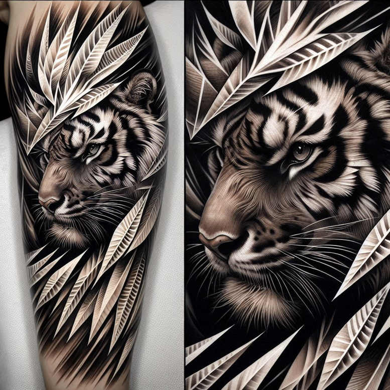 tigers tattoo design ideas Realism precise gradient motion lines for side torso