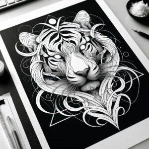 tigers tattoo design ideas Realism blended gradients primal glare for upper thigh