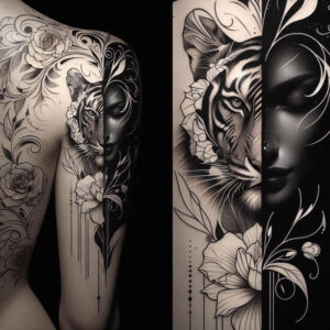 tigers tattoo design ideas monochrome roaring strength for upper thigh