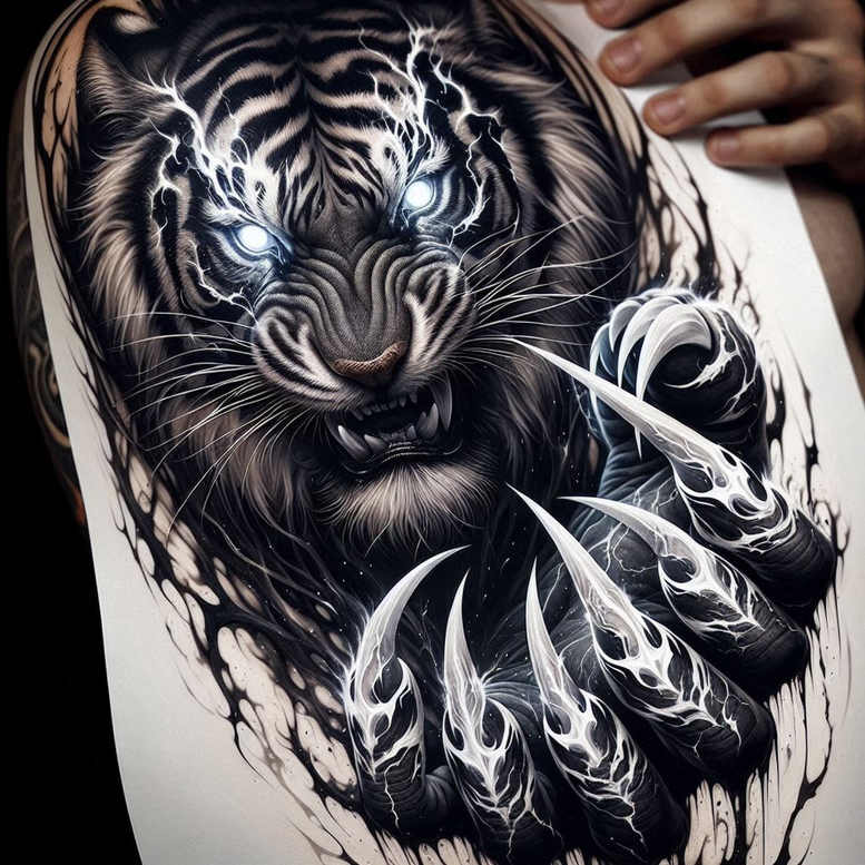 tigers tattoo design ideas bold color blocks stealth beast for lower chest