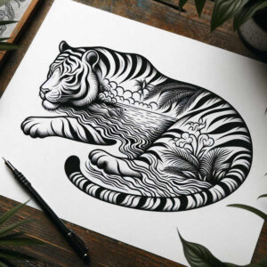 tigers tattoo design ideas Surrealism melting forms wild stripes for shoulder