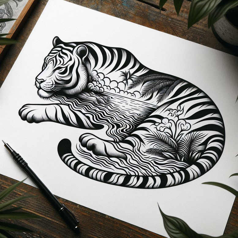 tigers tattoo design ideas Surrealism melting forms wild stripes for shoulder