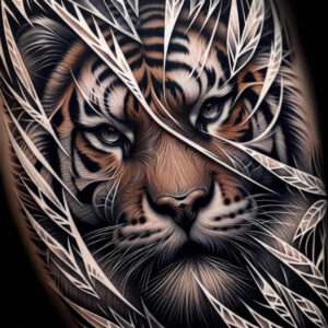 tiger-and-spirituality-for-men – tattoo design ideas free ai generated – neotraditional-saturated-hues – for-collarbone – Gallery: tigers-inkby-ai
