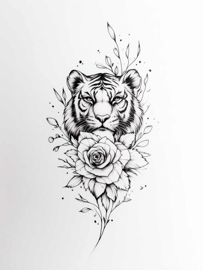tiger-and-spirituality-for-men – tattoo design ideas free ai generated – surrealism-metaphysical – for-ribs – Gallery: tigers-inkby-ai