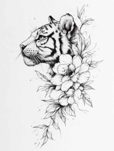 tiger-artistic-detail – tattoo design ideas free ai generated – realism-contrast-ink – for-shin – Gallery: tigers-inkby-ai