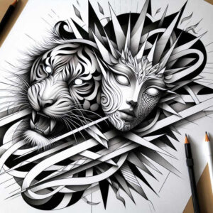 tiger-life-motif – tattoo design ideas free ai generated – neotraditional-clean-lines – for-lower-leg – Gallery: tigers-inkby-ai
