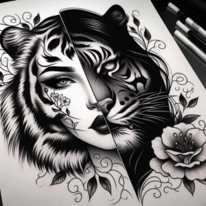 tiger-life-motif – tattoo design ideas free ai generated – realism-emotional-realism – for-nape – Gallery: tigers-inkby-ai