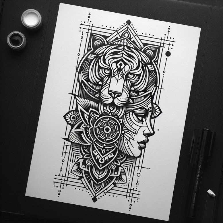 tiger-natural-look – tattoo design ideas free ai generated – neotraditional-classic-motifs – for-lower-leg – Gallery: tigers-inkby-ai