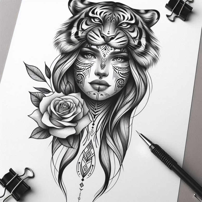 tiger-nature-motif – tattoo design ideas free ai generated – realism-depth-illusion – for-lower-leg – Gallery: tigers-inkby-ai
