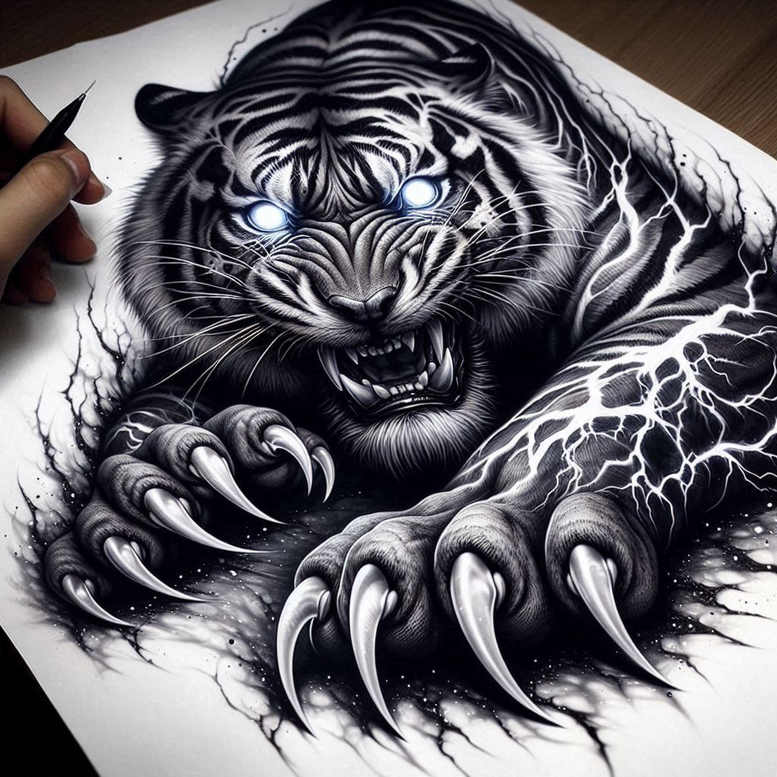 tiger-ornamentation – tattoo design ideas free ai generated – neotraditional-bold-texture – for-upper-arm – Gallery: tigers-inkby-ai