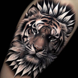 tiger-spiritual-motif – tattoo design ideas free ai generated – neotraditional-bold-texture – for-spine – Gallery: tigers-inkby-ai
