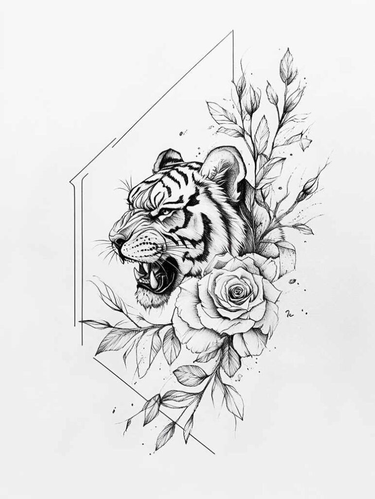 tiger-strength-motif – tattoo design ideas free ai generated – realism-tonal-depth – for-back – Gallery: tigers-inkby-ai