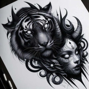 tiger-strength-symbol – tattoo design ideas free ai generated – neotraditional-classic-shading – for-spine – Gallery: tigers-inkby-ai