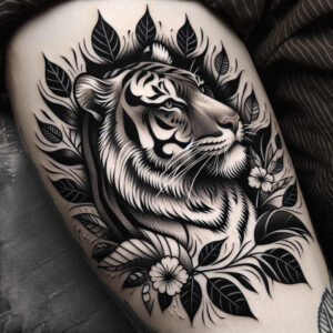 tiger-strength-symbol – tattoo design ideas free ai generated – surrealism-symbolic-motifs – for-back-shoulder – Gallery: tigers-inkby-ai