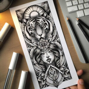 tiger-symbolism – tattoo design ideas free ai generated – realism-clean-whites – for-back-shoulder – Gallery: tigers-inkby-ai