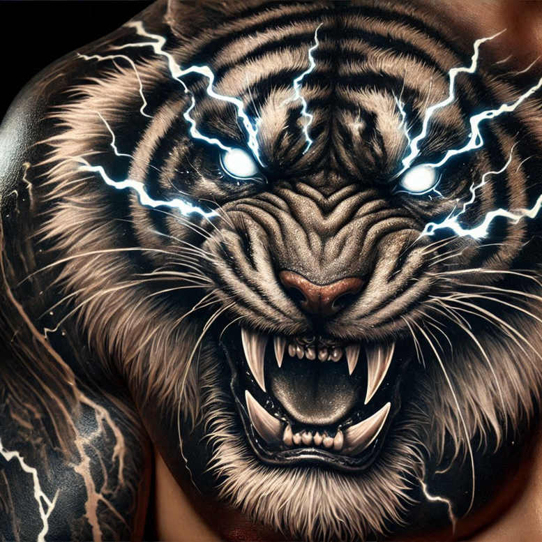 tiger-tattoo – tattoo design ideas free ai generated – surrealism-enigmatic-aura – for-back-of-neck – Gallery: tigers-inkby-ai