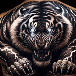 tiger-with-3d-effect – tattoo design ideas free ai generated – realism-color-precision – for-temple – Gallery: tigers-inkby-ai