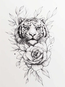 tiger-with-detail – tattoo design ideas free ai generated – neotraditional-structured-design – for-upper-chest – Gallery: tigers-inkby-ai