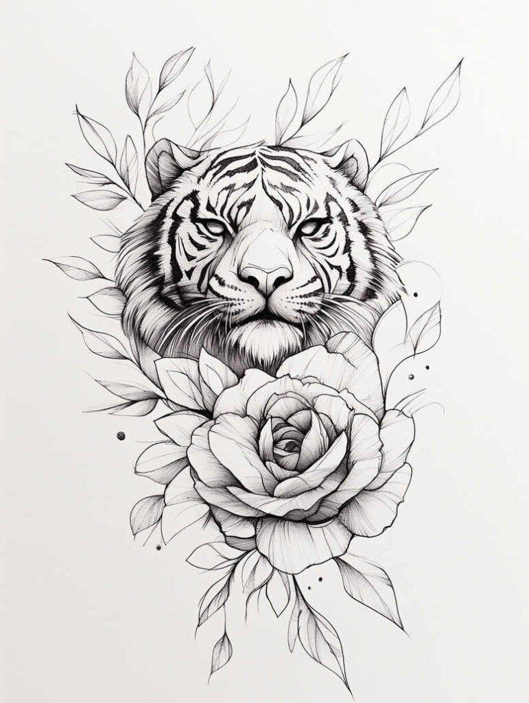 tiger-with-detail – tattoo design ideas free ai generated – neotraditional-structured-design – for-upper-chest – Gallery: tigers-inkby-ai