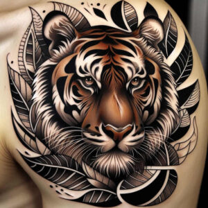 tiger-with-energy – tattoo design ideas free ai generated – neotraditional-color-saturation – for-shin – Gallery: tigers-inkby-ai