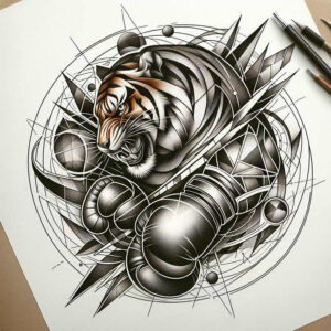 tiger-with-flowing-lines – tattoo design ideas free ai generated – surrealism-phantom – for-back – Gallery: tigers-inkby-ai
