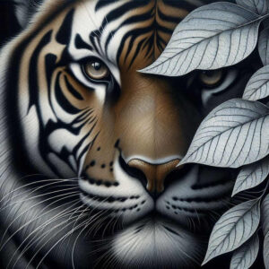 tiger-with-geometric-detail – tattoo design ideas free ai generated – realism-skin-illusion – for-shin – Gallery: tigers-inkby-ai