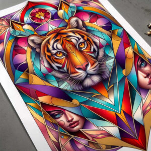 tiger-with-light-effect – tattoo design ideas free ai generated – neotraditional-enhanced-shading – for-hip – Gallery: tigers-inkby-ai
