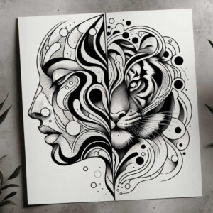 tiger-with-organic-lines – tattoo design ideas free ai generated – surrealism-metamorphosis – for-inner-arm – Gallery: tigers-inkby-ai