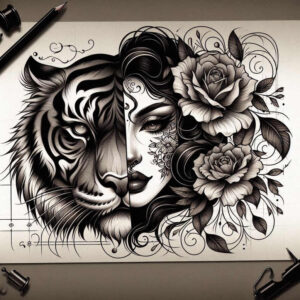 tiger-with-ornament – tattoo design ideas free ai generated – realism-studio-quality – for-nape – Gallery: tigers-inkby-ai