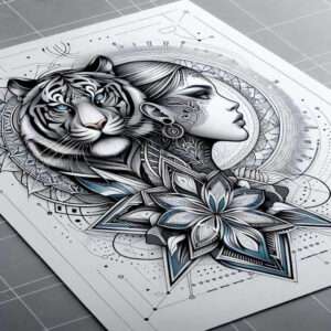 tiger-with-ornamental-details – tattoo design ideas free ai generated – realism-surface-complexity – for-palm – Gallery: tigers-inkby-ai