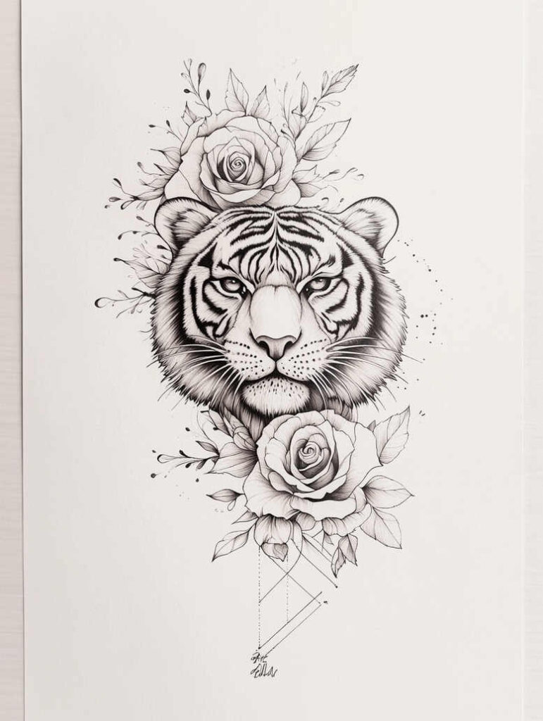 tiger-with-shading – tattoo design ideas free ai generated – neotraditional-dynamic-color – for-upper-arm – Gallery: tigers-inkby-ai