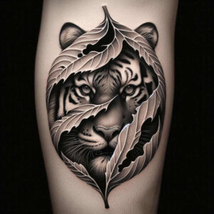 tiger-with-shading – tattoo design ideas free ai generated – neotraditional-dynamic-composition – for-temple – Gallery: tigers-inkby-ai