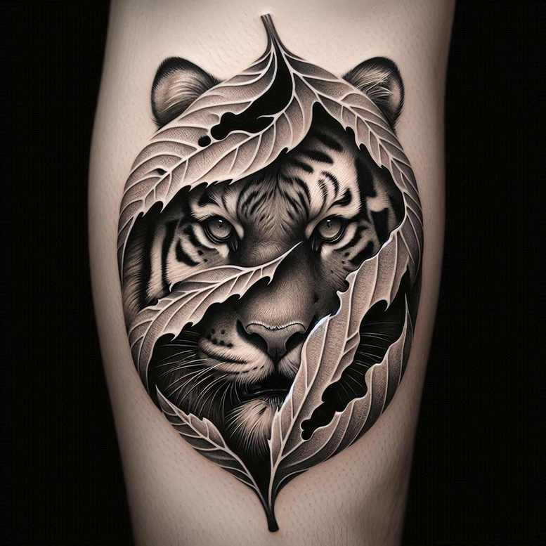 tiger-with-shading – tattoo design ideas free ai generated – neotraditional-dynamic-composition – for-temple – Gallery: tigers-inkby-ai