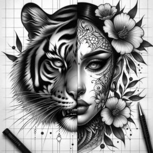 tiger-with-shading – tattoo design ideas free ai generated – surrealism-unreal – for-upper-chest – Gallery: tigers-inkby-ai