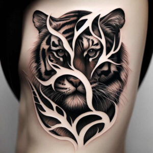 tiger-with-shadow – tattoo design ideas free ai generated – realism-real-life-shading – for-neck – Gallery: tigers-inkby-ai