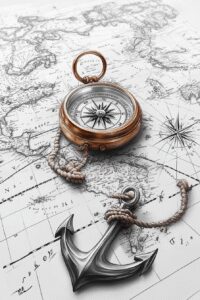 travels tattoo design ideas Surrealism visionary cardinal compass symbolising courage