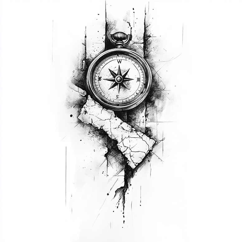 travels tattoo design ideas Realism studio quality compass needle for upper arm