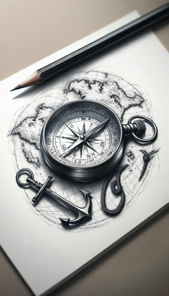 travels tattoo design ideas metallic symbolic compass symbolising perseverance