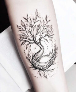 tree-with-flowing-lines-neotraditional-modern-classic-for-calf – tattoo design ideas free ai generated – Gallery: trees-inkby-ai