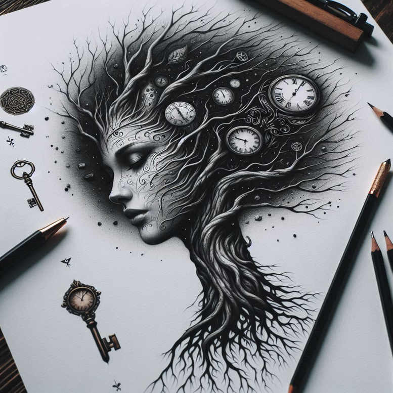 tree-energy-motif-neotraditional-layered-fill-for-lower-thigh – tattoo design ideas free ai generated – Gallery: trees-inkby-ai
